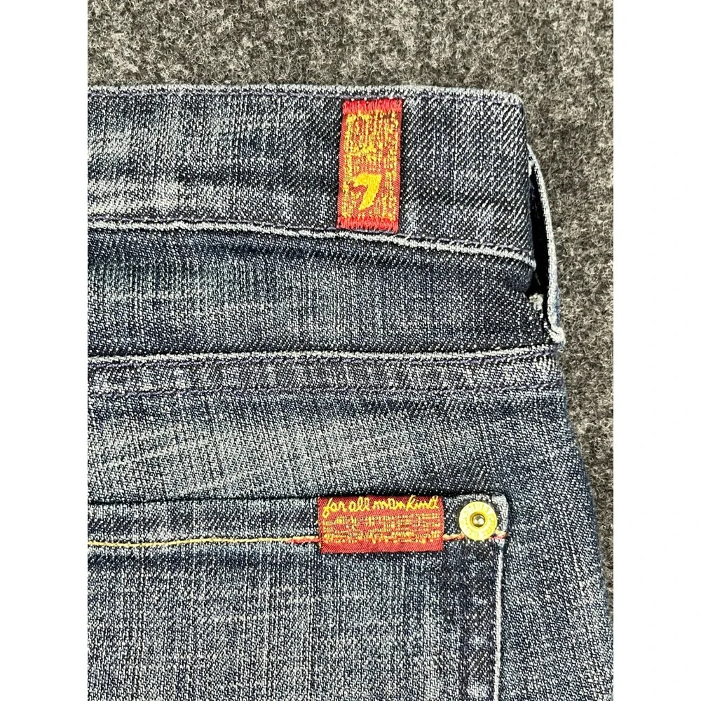 Vtg Y2K 7 For All Mankind Flare Jeans Womens 26 Dark Wash Low Rise Made USA Fade